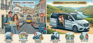 illustration car rental vs private chauffeur in portugal