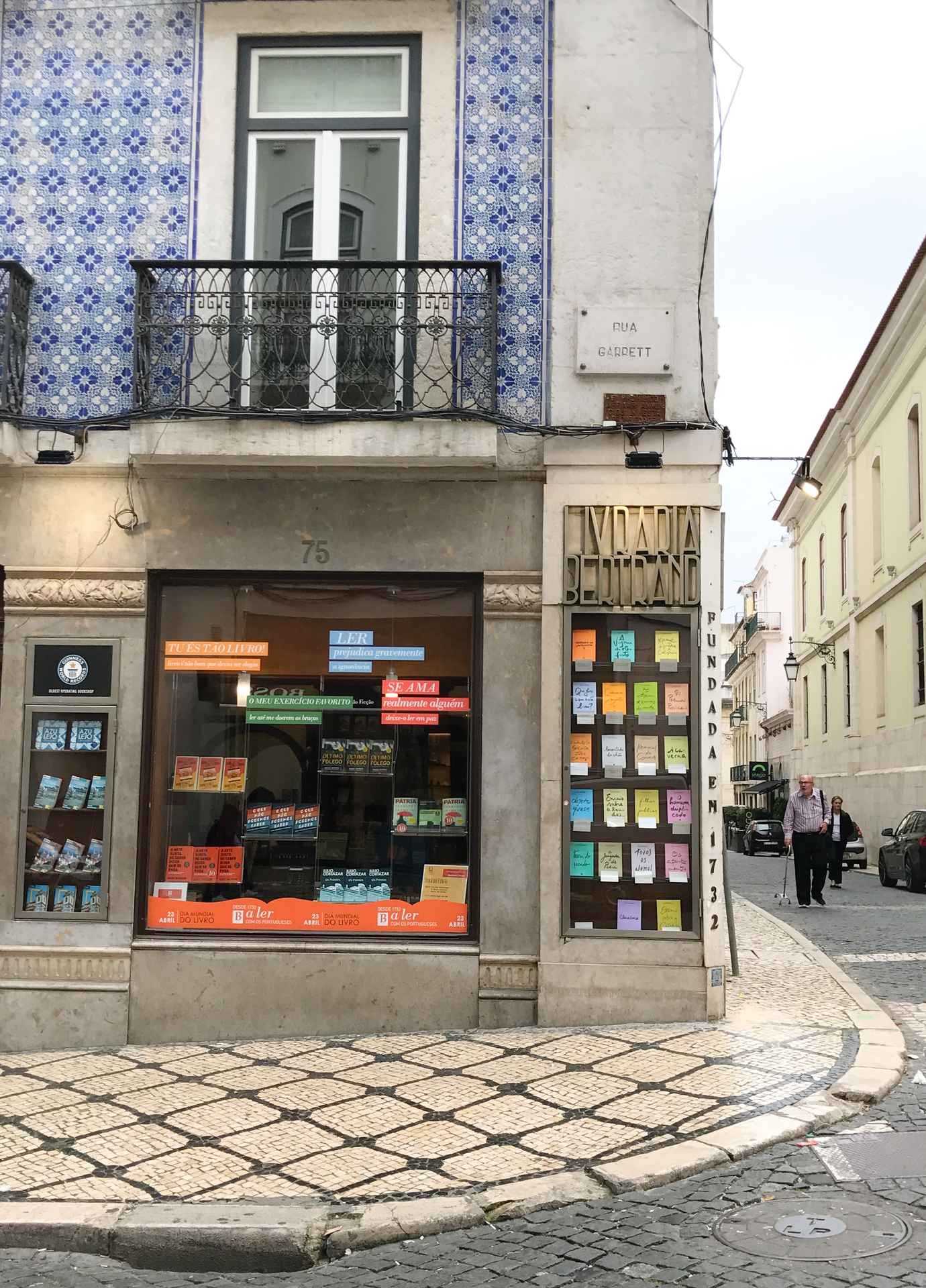 Facade of Livraria Bertrand bookshop in Chiado, Lisbon, the world's oldest operating bookstore