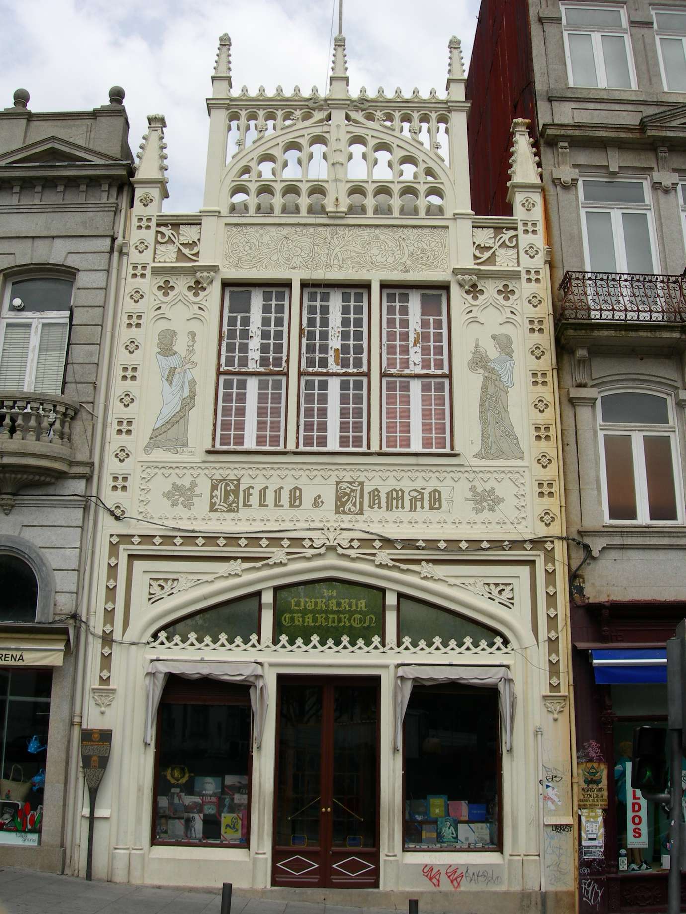 Art Nouveau facade of Livraria Lello bookshop in Porto, Portugal