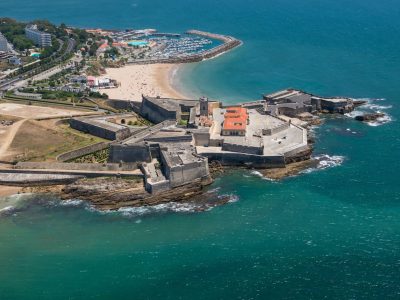 Aerial view of the Cidadela de Cascais fortress and marina Aerial view of the Cidadela de Cascais fortress with the marina and beach along the Portuguese coastline