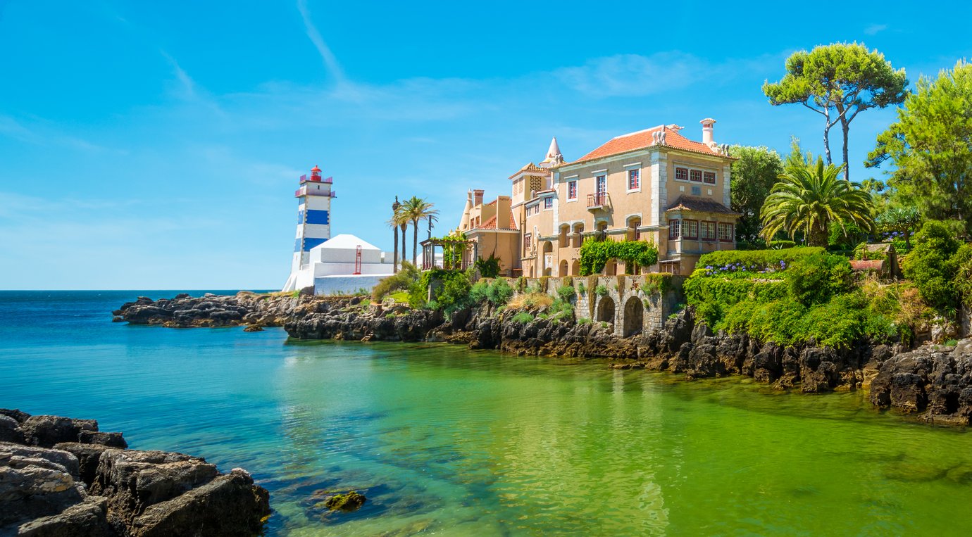 Santa Marta lighthouse next to the Cidadela de Cascais, Portugal