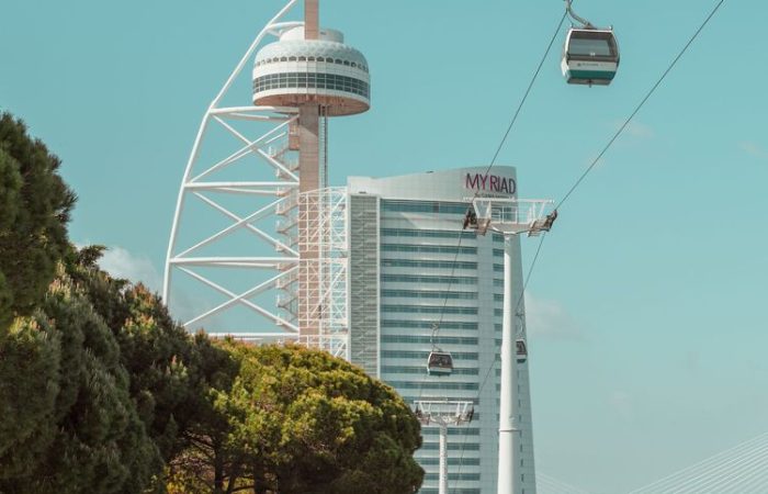 Vasco da Gama Tower and cable car in Parque das Nacoes, Lisbon, home to FIL and the Portugal Smart Cities Summit